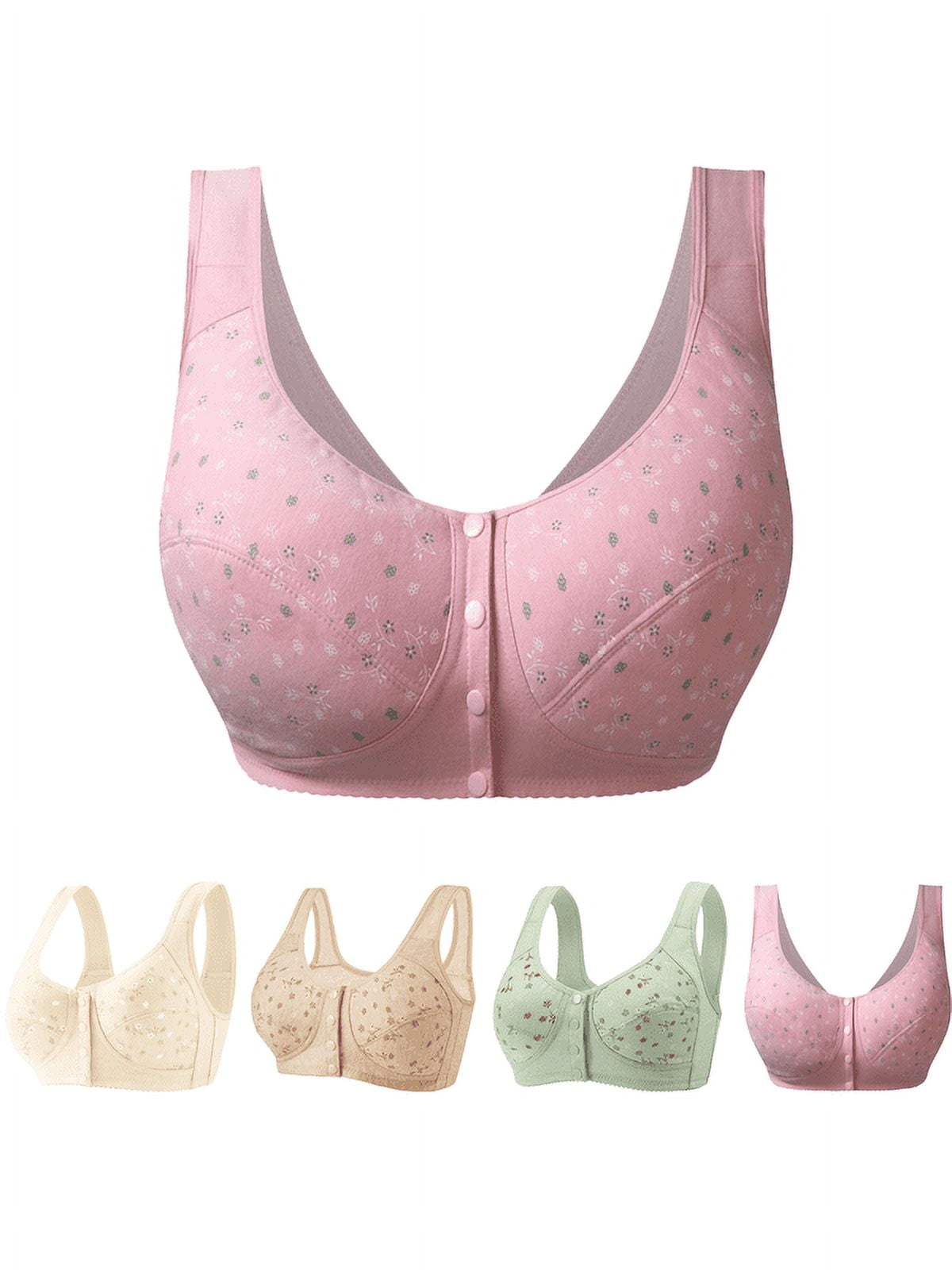 4PCS Daisy Bras for Older Women, Daisy Bras for Women Front Closure No Underwire Comfort Senior Snap Closing Bra