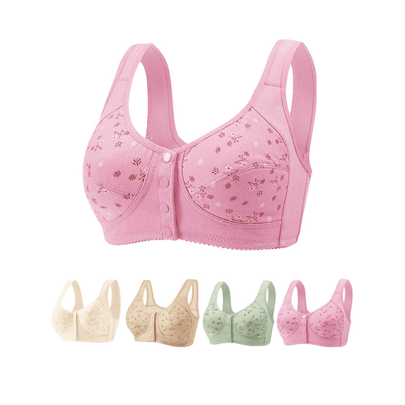 4PCS Daisy Bras for Older Women, Daisy Bras for Women Front Closure No Underwire Comfort Senior Snap Closing Bra