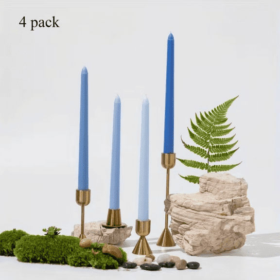 Decorative Blue Taper Candles, 10 Inch Unscented Smokeless Dinner Candles for Wedding Decor, Banquets, Holiday Tables and Home Use 4 pack
