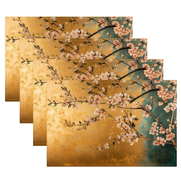 4PCS,Decorative Placemats Featuring a Golden Chinese Floral Design, Perfect for Dining Tables, Kitchens, Parties, Indoor Events, Festivals, Dinners, And Home Decor, Measuring 12 by 18 Inches