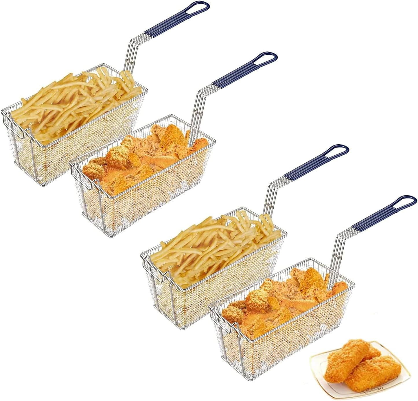 4PCS Deep Fryer Basket with Drain Plug Heavy Duty Stainless Steel Wire ...