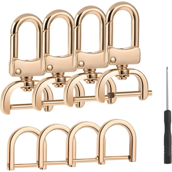 4PCS Detachable Snap Hook Swivel Clasp with 4PCS D Rings for Purse Bag Making, Gold Purse Strap Hardware for Replacement Purse Keychain Hardware(3/4 Inch)