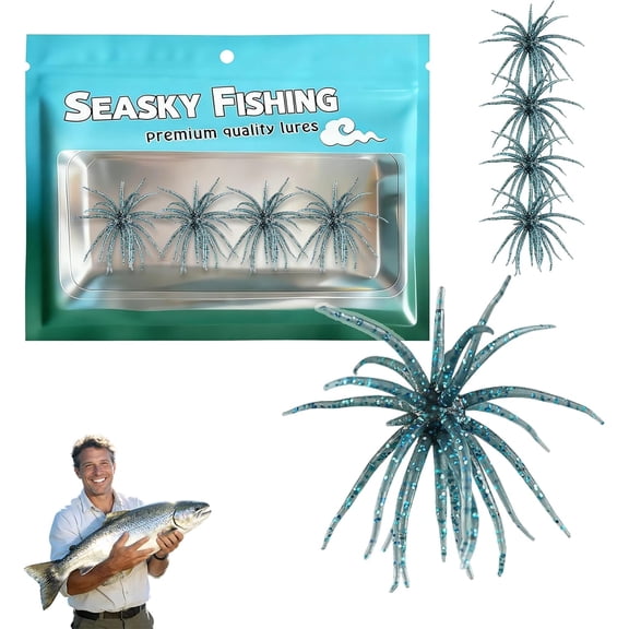 4PCS Dice Bait, Slow Sinking TPR Swimbait, Tentacle Creature Lure with Reflective Stars, Sea Urchin Soft Plastic Fishing Lures for Bass Fishing, Drop Shot, Wacky Rig, Neko Rig & Finesse