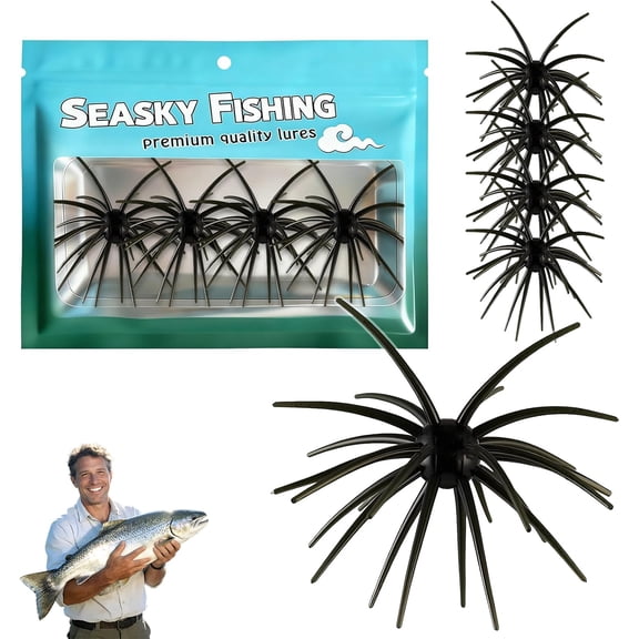 4PCS Dice Bait, Slow Sinking TPR Swimbait, Tentacle Creature Lure with Reflective Stars, Sea Urchin Soft Plastic Fishing Lures for Bass Fishing, Drop Shot, Wacky Rig, Neko Rig & Finesse