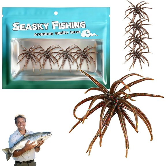 4PCS Dice Bait, Slow Sinking TPR Swimbait, Tentacle Creature Lure with Reflective Stars, Sea Urchin Soft Plastic Fishing Lures for Bass Fishing, Drop Shot, Wacky Rig, Neko Rig & Finesse
