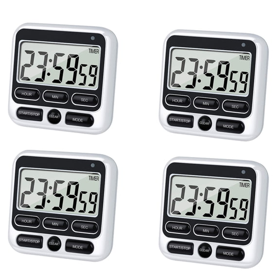 4PCS Magnetic Countdown Digital Kitchen Timer with Large LCD Display, Adjustable Volume, Loud Alarm and Strong Magnet Classroom Timer for Teachers