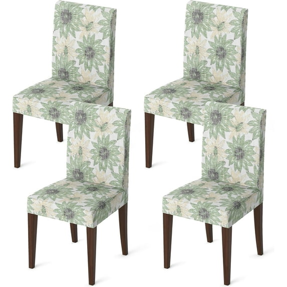 4PCS Dining Chair Covers, Watercolor Sunflowers Green Stretch Removable Washable Slipcover Chair Protector for Dining Room Home Decor