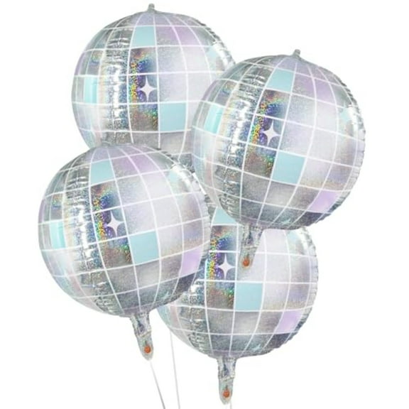4PCS Disco Ball Foil Balloons, 22 Inch Disco Aluminum Foil Balloons, 70s 80s 90s Theme Party Decorations, Ideal for Disco Cowgirl Party, Birthday, Baby Shower
