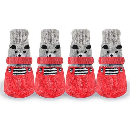 4PCS Dog Paw Protectors, Double Side Anti Slip Dog Socks Strong Grips Traction Control Dog Socks for Indoor Hardwood Floor Wear Pet Paw Protector for Small Medium Large Dogs (red_L)