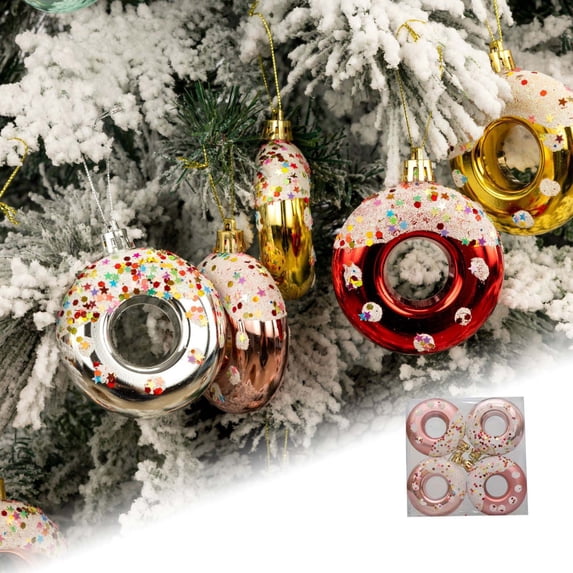 4PCS Donut Christmas Ornaments - 7cm Festive Candy Hanging Decorations for Xmas Tree, Holiday Parties & Easter Decor