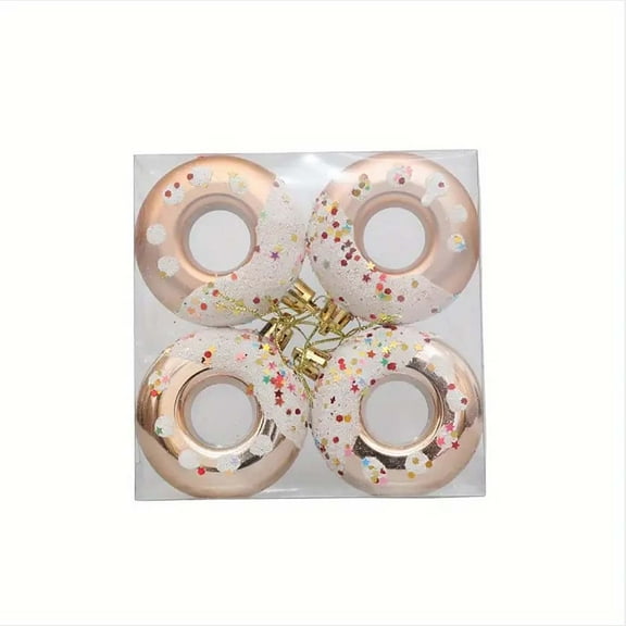 4PCS Donut Christmas Party Decorations Ornaments, Donut Hanging Pendant for Candyland Christmas Decoration Electroplating Ornaments Christmas Tree Pendant