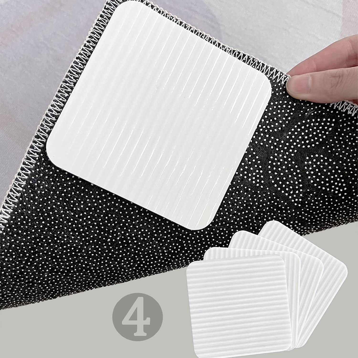 4PCS Double Sided Non Slip Rug Pads, Prevent Curl Rug Corner Grippers