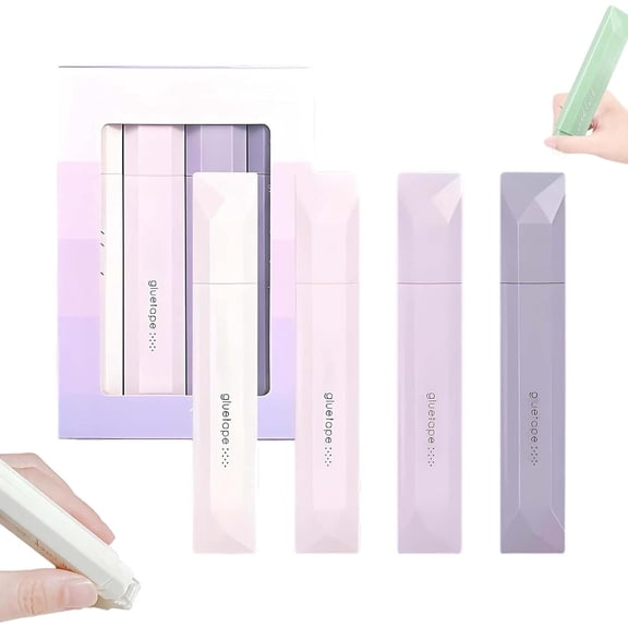 4PCS Double Sided Tape Roller Pens, Retractable Glue Tape for Crafts & DIY (#B Purple)