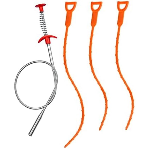 4PCS Drain Augers Hair Drain Clog Remover, Bendable Cleaner, for Kitchen Catcher, Sink, Sewer Cleaning Tool
