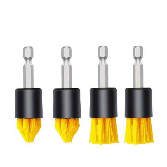4PCS Drill Brush Set Yellow - Hard Bristle Scrub Brush for Car Wheel Hub Tire Kitchen Tile Carpet Cleaning