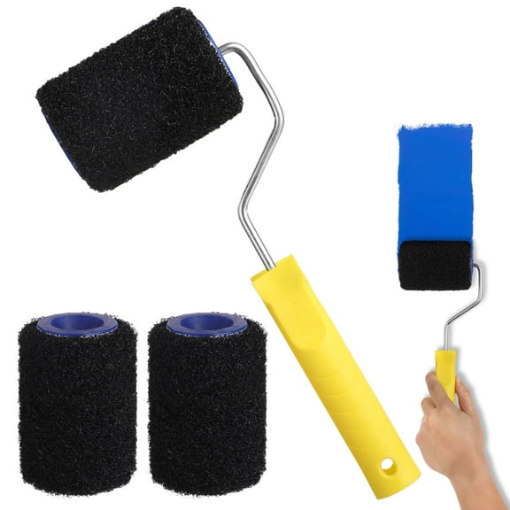 4PCS Drywall Compound Texture Roller Set, 4" Nylon Bristle Roller Covers with 1 Paint Frame for Putty, Diatomaceous Earth, Textured Coating, Molding Paste, Wall and Ceiling Finishing