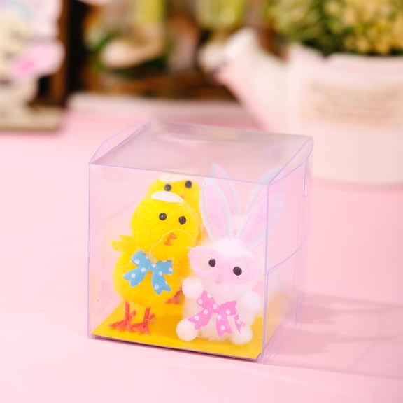4PCS Easter Bunny and Chick Figurine Set 2.76in Spring Tabletop Animal Decor for Easter Basket Display, Holiday Home Table Accent