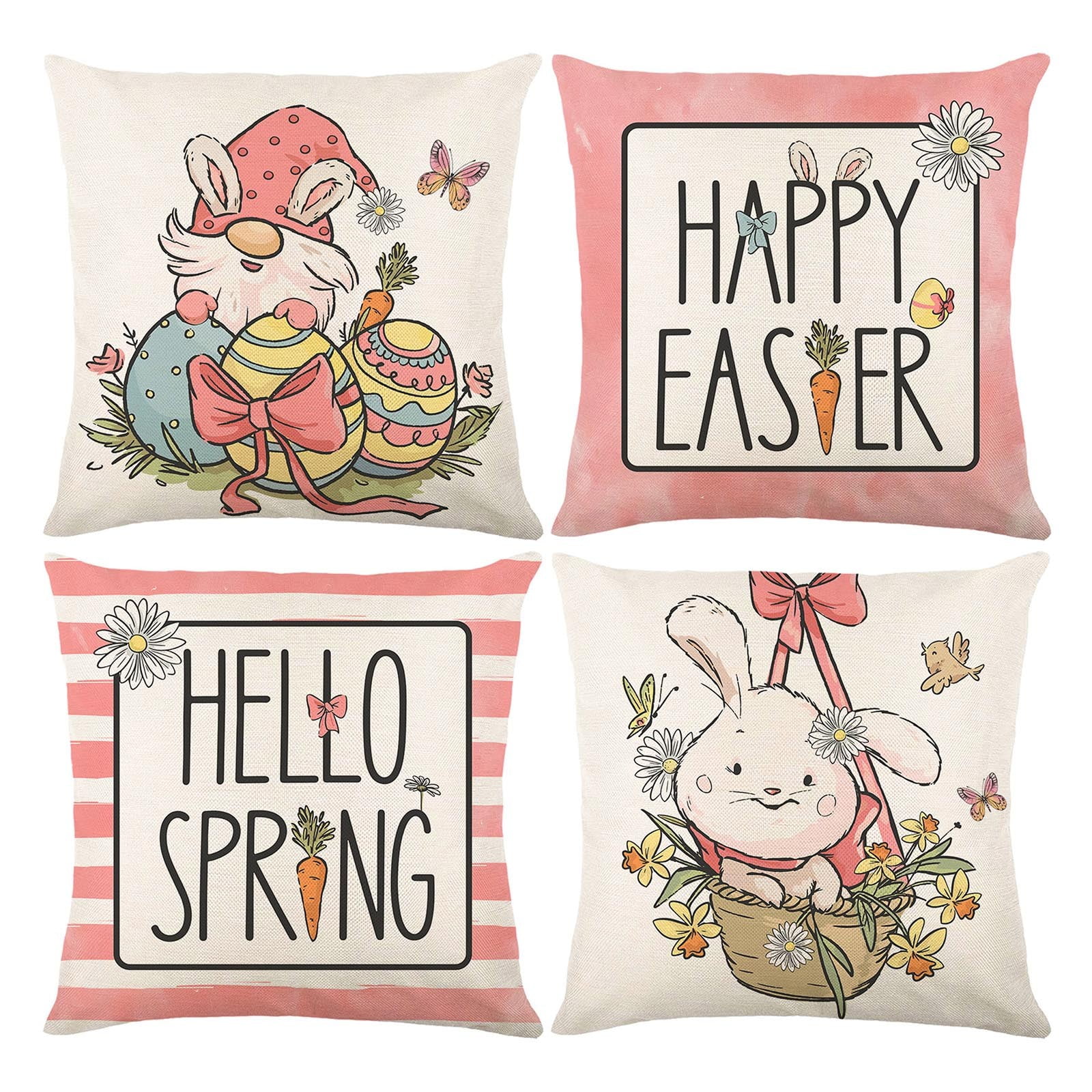 4PCS Easter Decorations for Home Easter Rabbit Throw Pillow Covers