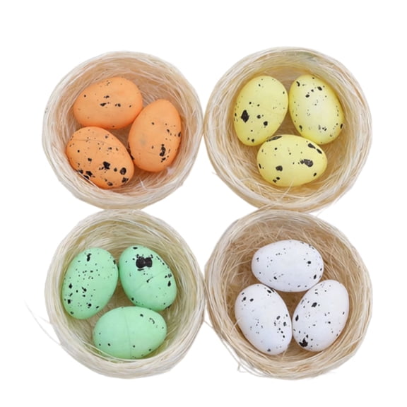 4PCS Easter Egg Decorations 2.17 Inch Artificial Birds Nest with Eggs for Tabletop Shelf Spring Display