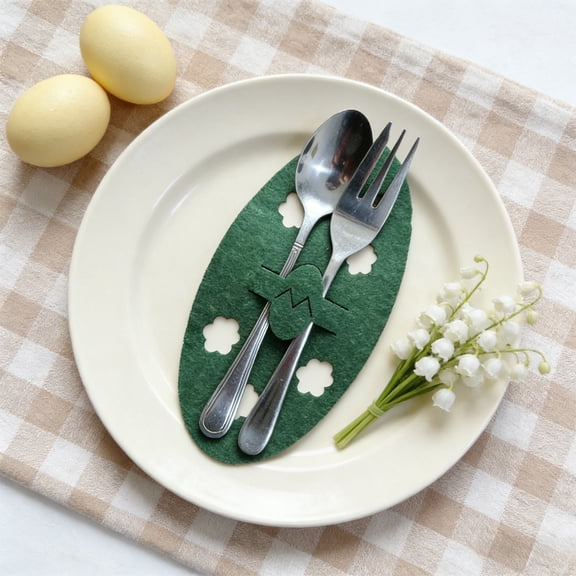 4PCS Easter Eggs Cutlery Pockets, Silverware Pouches for Table Setting, Festive Fabric Napkin Holders, Spring Brunch Decor, 5.90x3.14 Inches