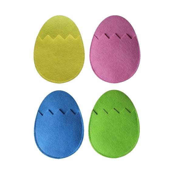 4PCS Easter Eggs Felt Cutlery Pockets, Multicolor Egg-Shaped Tableware Holders for Easter Holiday Party Table Decor