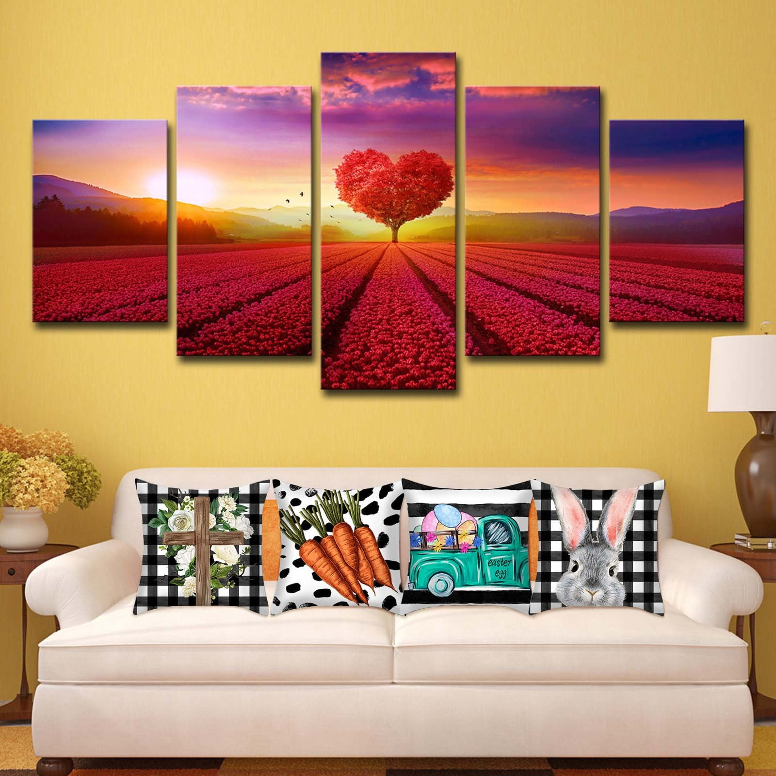 4PCS Easter Pillow Bunny Printed Linen Pillow Cover Easter Holiday Sofa