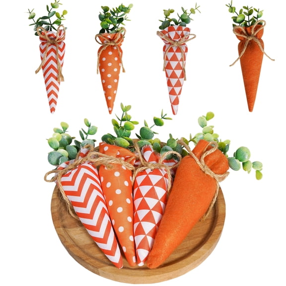 4PCS Easter Stuffed Fabric Carrot Rustic Farmhouse Decor Stuffed Carrot Vase Fillers for Easter Home Wedding Farmhouse Basket Bowl Fillers Tiered Trays