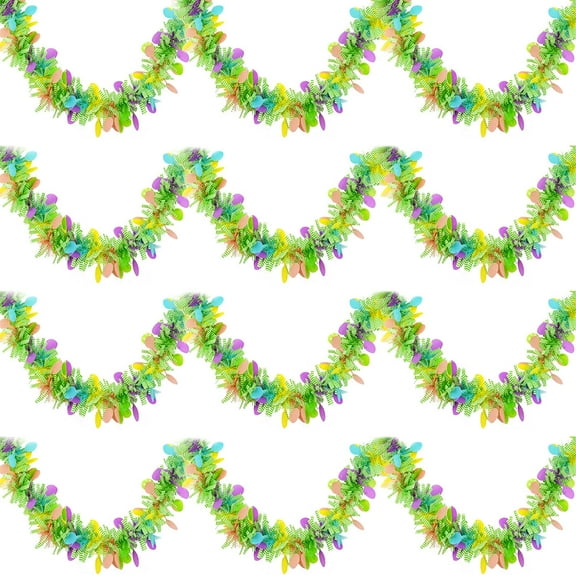 4PCS Easter Tinsel Garlands -Colorful Fringe Garland with Eggs Hanging Glitter Streamers for Easter Day, Spring Themed Parties, Classroom Decorations