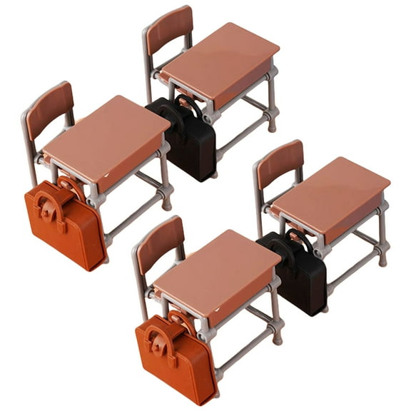 4PCS Educational Dollhouses Furniture School Desk Chair Backpack Set Realistic 1:12 Scale Miniatures