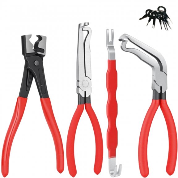 4PCS Electrical Disconnect Pliers Set, Automotive Electrical Connector Removal Tool Kit with 60 Degree Angled & Straight Jaws, Hose Clamp Pliers for Fuel Injectors and MAF Sensors