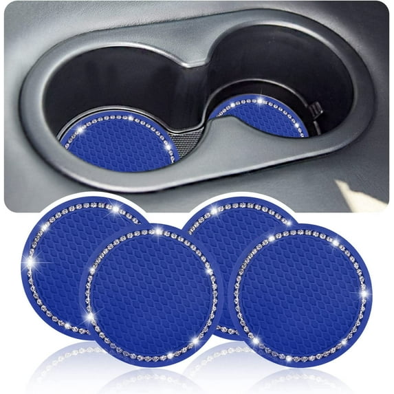 4PCS Elegant Rhinestone Cup Holder Coaster with Non-Slip Honeycomb Mesh,Bling Car Interior Accessories for Women,Protect Car Cup Holder,Table,Office from Drink Scratch Stain and Spill (Blue-4pcs)