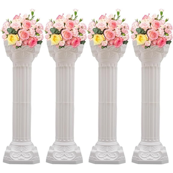 4PCS Elegant Roman Column, Display Roman Pedestal Stand Tall Pillar Artistic Classic Greek Statue for Wedding Birthday Party Garden Party 10.6x34.6In