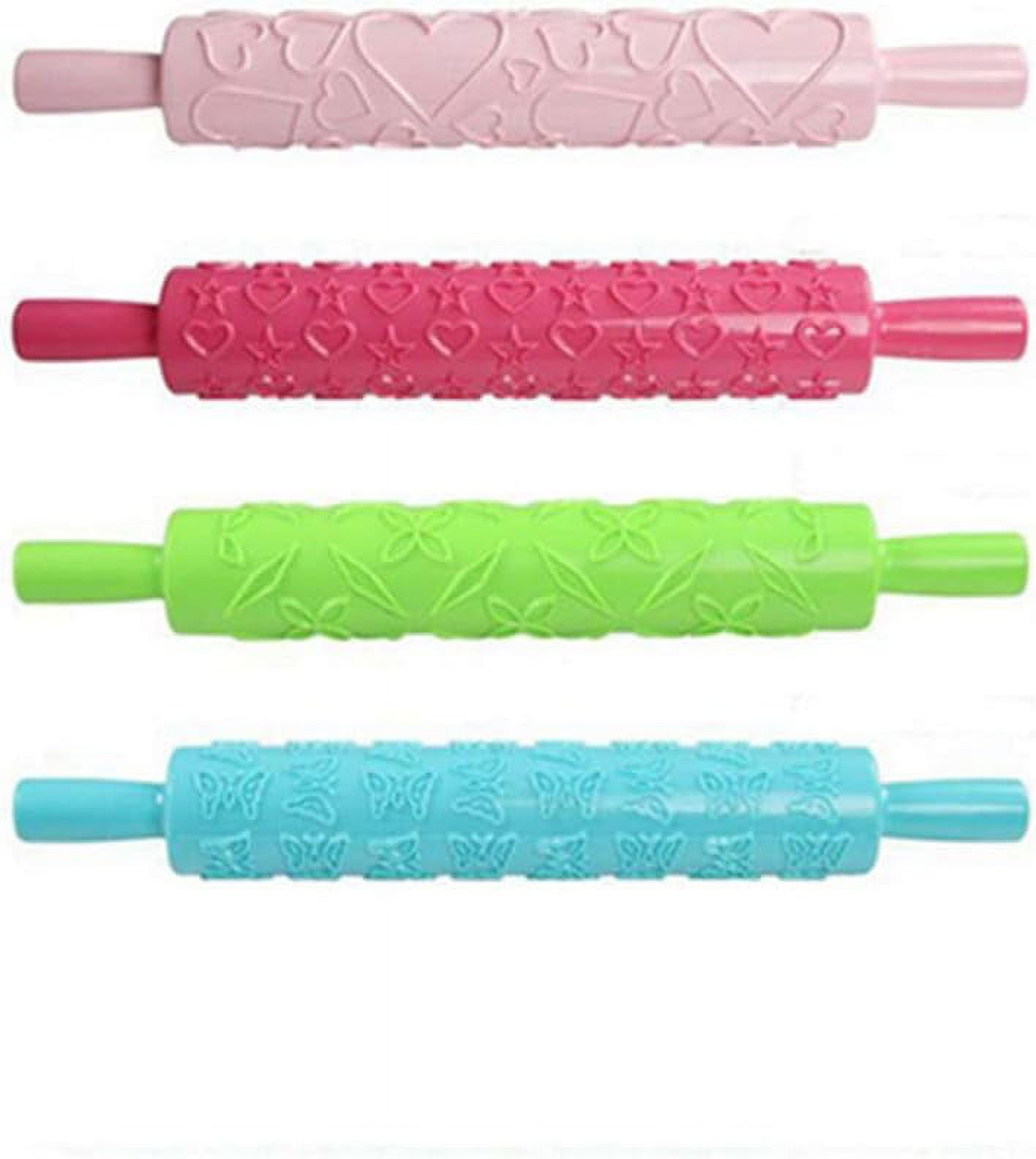 4PCS Embossed Rolling Pin,Textured Non Stick Designs and Patterned
