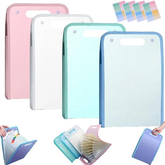 4PCS Extended Waterproof Folder, Vertical File Manager with Handle 13 Pocket A4 Multi-Page Portable Folders E