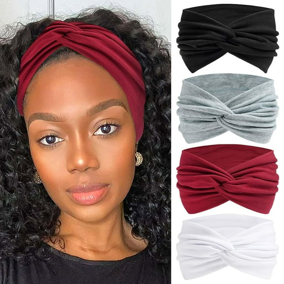 4PCS Extra Wide Headbands for Women, 7'' Large Turban Knotted Bandana Head Bands for Women Non Slip, Boho Headbands for Women's Hair
