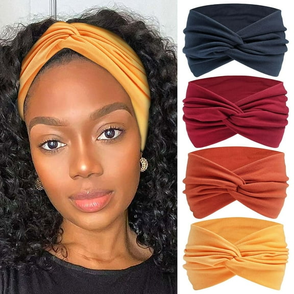 4PCS Extra Wide Headbands for Women, 7'' Large Turban Knotted Bandana Head Bands for Women Non Slip, Boho Headbands for Women's Hair
