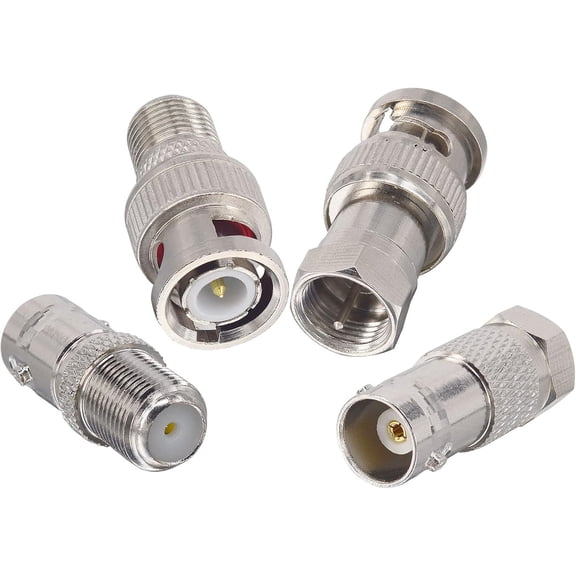 4PCS F Type to BNC Connector Kit F to BNC Male/Female to F Male/Female Converter BNC to F RG6 RF Coax Connector for CCTV Video Application Radio Antenna RG11/ RG6/RG59/RG58/SDI/HD SDI