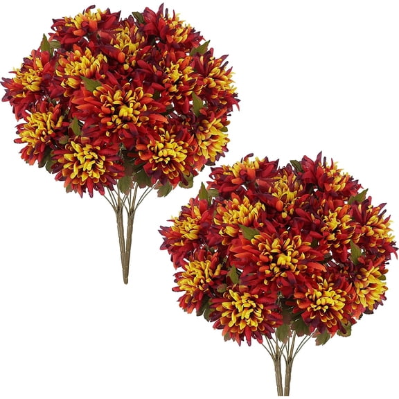 4PCS Fall Artificial Flowers Cemetery Flowers for Grave Faux Mums Outdoor