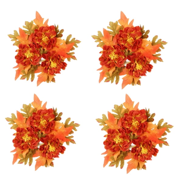 4PCS Fall Candle Rings, 11in Artificial Peony Wreaths for Thanksgiving Centerpiece, Halloween Candle Holder Decorations
