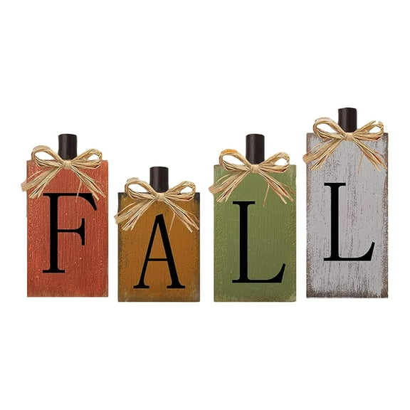4PCS Fall Farmhouse Wooden Tabletop Sign Set, Thanksgiving Decorations Rustic Harvest Block Signs for Tiered Tray Shelf Mantel, Fall Decorations Home Decor (Orange)