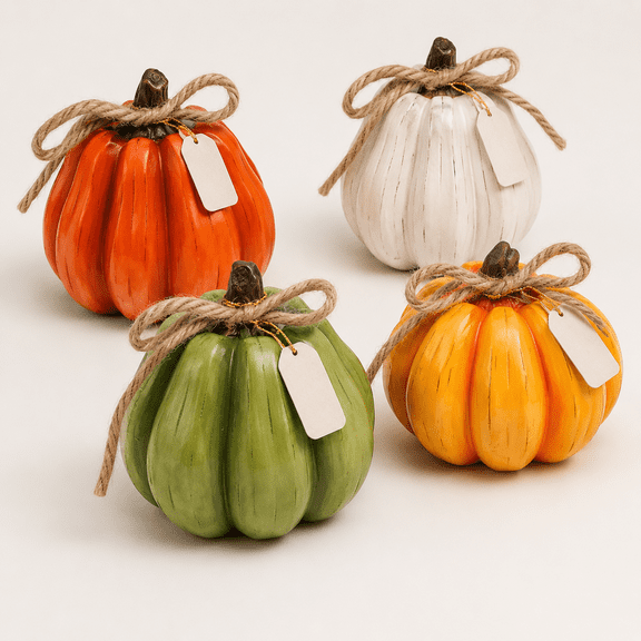 4PCS Fall Harvest Pumpkin Figurine Tabletop Decor, 4 inch Polyresin Small Pumpkins Statue Decoration for Thanksgiving Home Decor