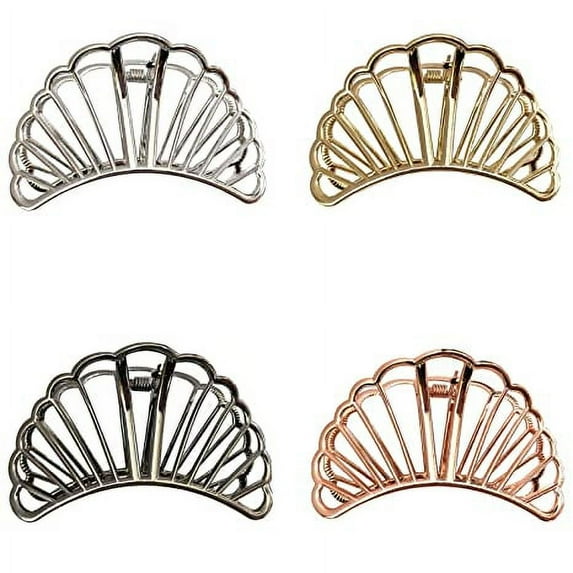 4PCS Fan-shaped Large Metal Hair Claw Clips Hair Catch Barrette Jaw Clamp for Women Half Bun Hairpins for Thick Hair(Silver+Gold+Rose Gold+Black)
