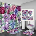 4PCS Farmhouse Cotton Flower Shower Curtain Set, Waterproof Fabric
