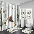 thumbnail image 1 of 4PCS Farmhouse Shower Curtain Set, Country Vintage Wood Plank Woodland Wild Animal Hunting Lodge Black Bear Elk Moose Deer Birds Cabin Rustic Bathroom Decor, Non-Slip Bath Mat, Pine Tree, 1 of 7