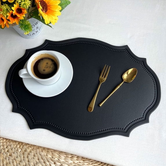 4PCS Faux Leather Placemats,Geometrical Leather for Dinner Table Mats Heat Resistant Washable Insulation Coffee Mats Kitchen Place Mats Nordic Style,Cup mat,Non-Slip