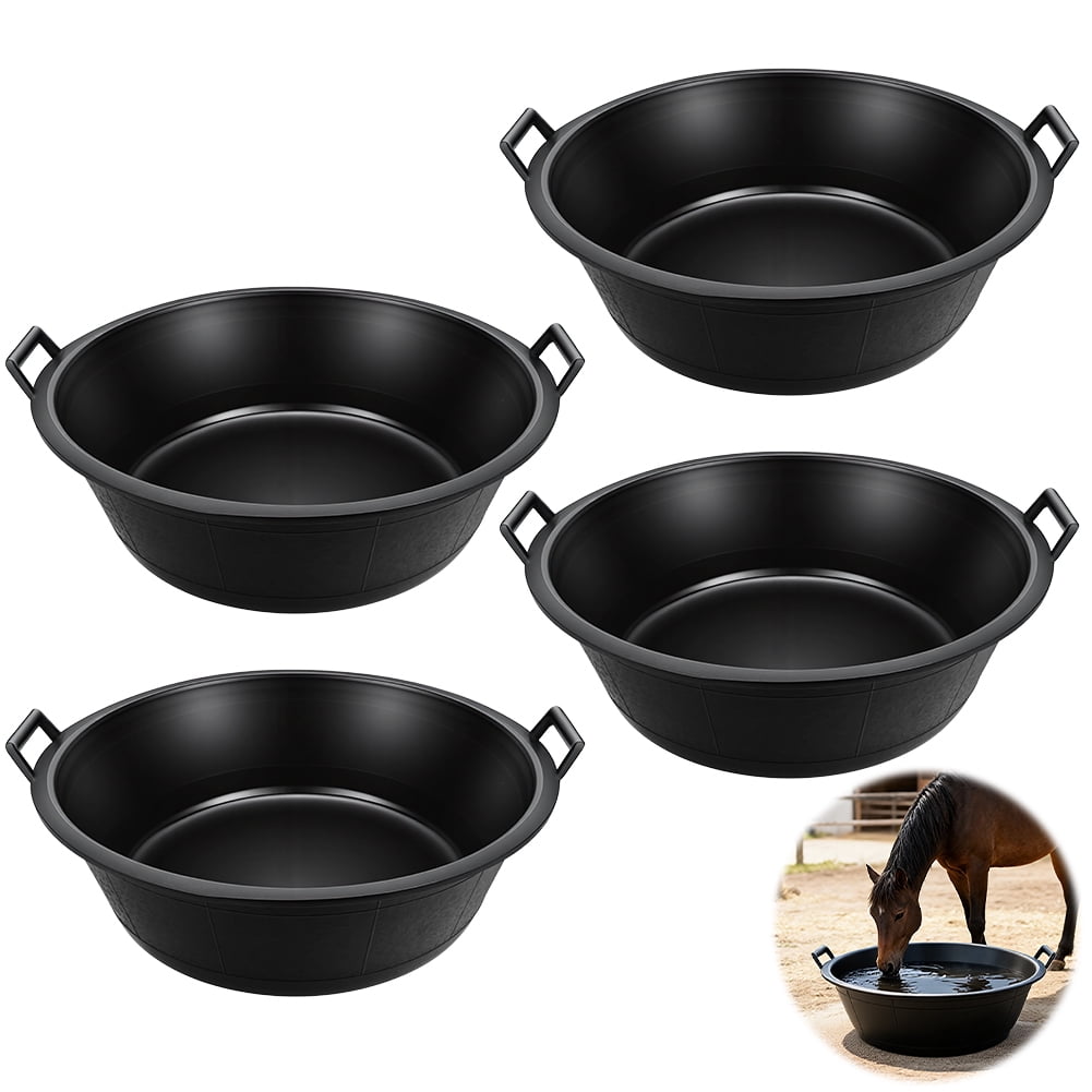 4PCS Feeder Pans Circular Industrial Pan Black Feed Pan with Handles ...