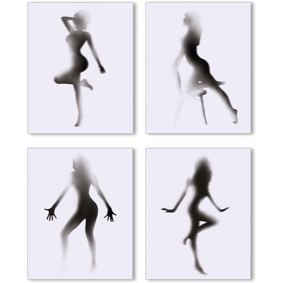 4PCS Figure of Woman Wall Art Prints Sexy Woman Paper Print Poster Female Body Silhouette Board Art White Cardboard Painting Wall Decor Unframed for Home Living Room Bedroom Decor 13.8x11in