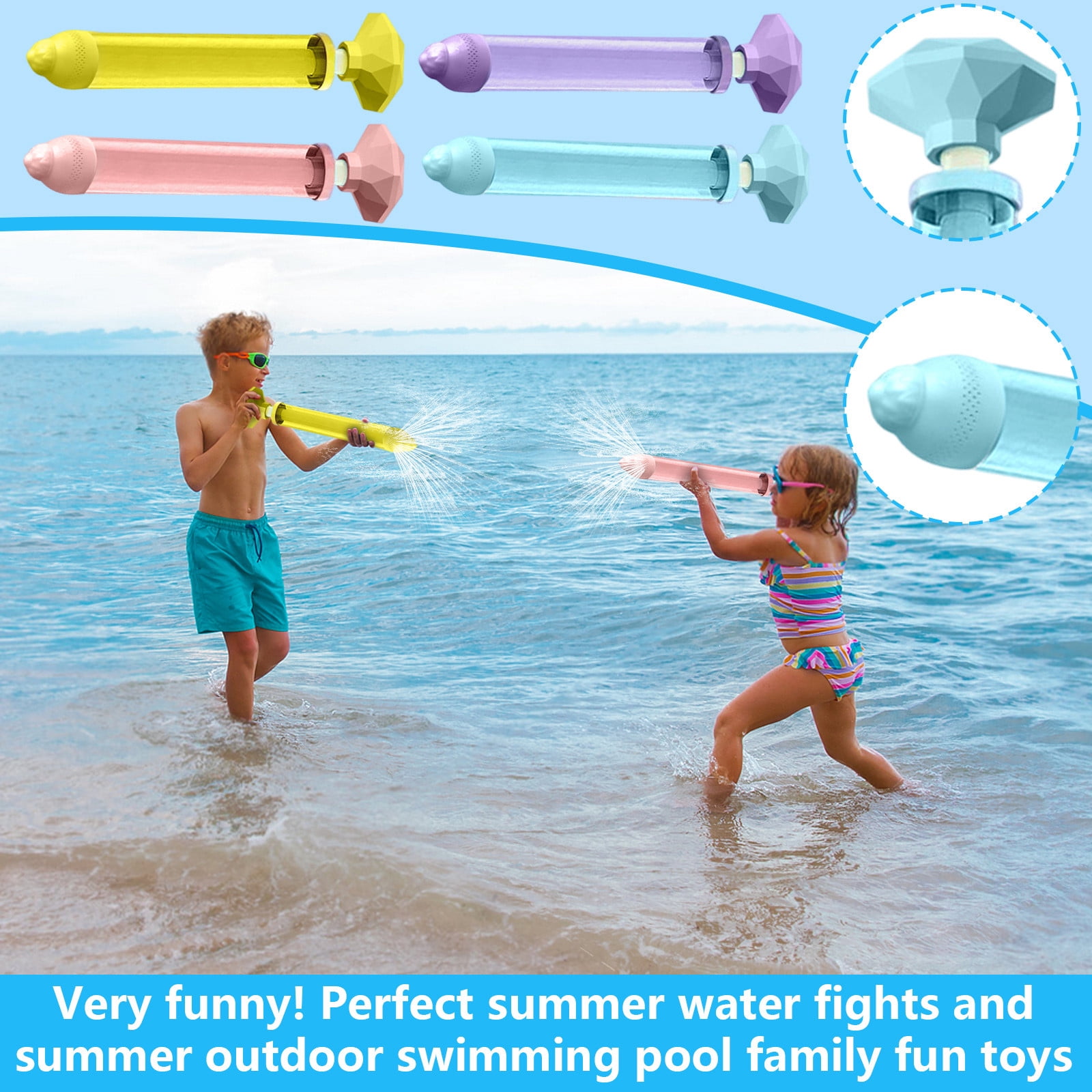 4PCS Fireworks Water Gun, 11.81in Handle Pull-Out Large Capacity Water Cannon Blaster for Pool Beach Summer Outdoor Party Games Fireworks Water Gun Firework Water Gun (4 Colors)