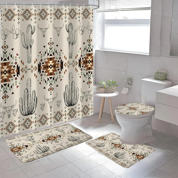 4PCS Fish Shower Curtain Sets, Colorful Cartoon Vintage Small Fish Waterproof Bathroom Accessories with Non-Slip Rugs, Toilet Lid Cover Bath Mat and 12 Hooks, Home Decor 72" X 72"