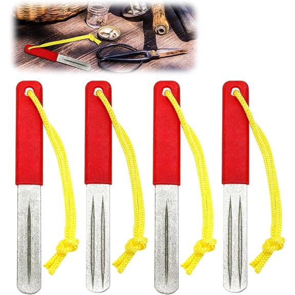 4PCS Fishing Hook Sharpener Set with Double-Sided Diamond Grit and Comfortable Handle, Portable Fishing Tool for Carp, Fly, Surf, and Trout Gear Accessories, 4 Inch (Orange)
